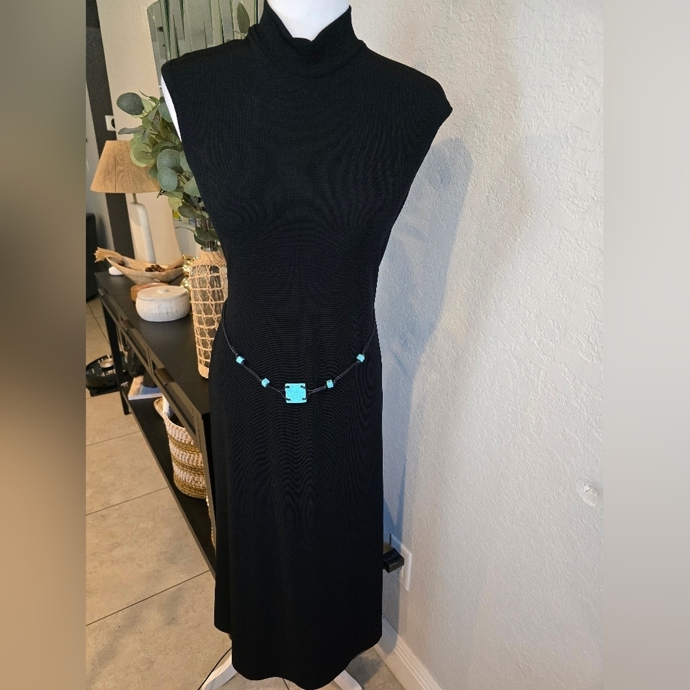 Ronnie Nicole Women's Vintage Black Maxi Dress turquoise concho Chain Belt 4